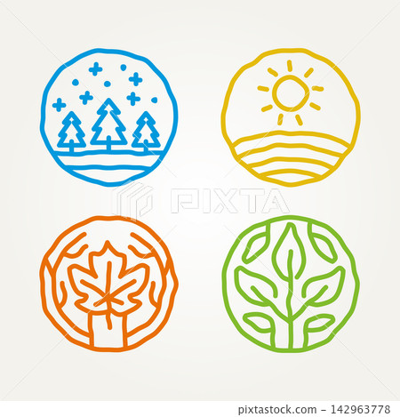 set of abstract four season line art icon logo vector illustration design. simple modern winter, spring, summer and autumn logo concept 142963778