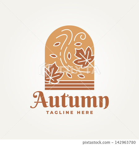 minimalist autumn season icon badge logo vector illustration design. simple modern autumn fall leaves emblem logo concept 142963780