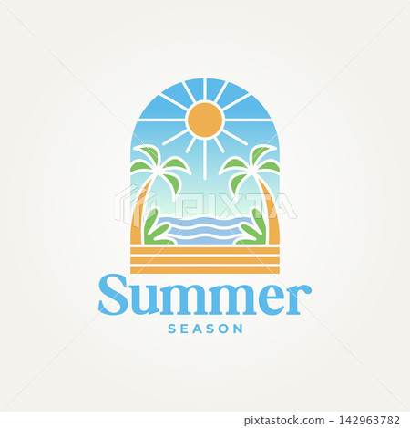 minimalist summer season vacation icon badge logo vector illustration design. simple modern summer camp and holiday logo concept minimalist summer season vacation icon badge logo vector illustration design. simple modern summer camp and holiday logo concept 142963782