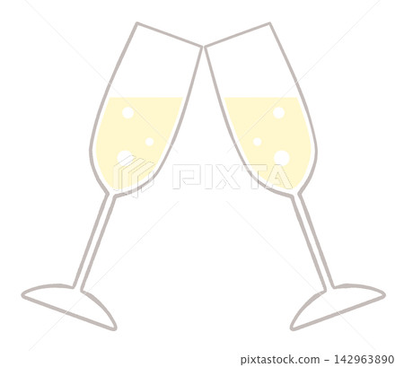 An illustration of toasting with champagne (using flute-shaped wine glasses). 142963890