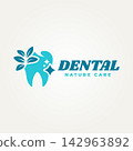 minimalist tooth nature dental clinic icon logo vector illustration design. simple modern dental care and dental hospital logo concept 142963892