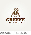 minimalist acoustic music cafe with guitar line art icon badge logo vector illustration design 142963898