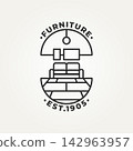minimalist sofa furniture in living room line art badge icon logo vector illustration design. simple modern home interior decor emblem logo concept 142963957