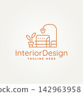 minimalist interior home design line art icon logo vector illustration design. simple modern furniture logo concept 142963958
