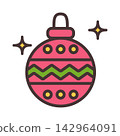 Decorative Christmas ornament flat colorful round bauble with zigzag and dot pattern isolated on white background, with christma, ornament, bauble, holiday detail 142964091