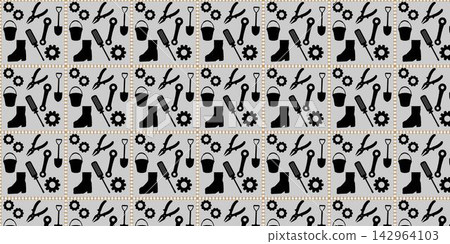 Handyman and construction tools pattern background in solid and line art style Handyman and construction tools pattern background in solid and line art style 142964103