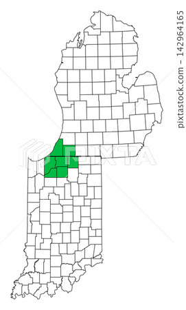 Michiana, a region in the USA, political map. Region in northern Indiana and southwestern Michigan, including the counties Elkhart, La Porte, Marshall, St. Joseph, Starke, Berrien, and Cass. Vector Michiana, a region in the USA, political map. Region in northern Indiana and southwestern Michigan, including the counties Elkhart, La Porte, Marshall, St. Joseph, Starke, Berrien, and Cass. Vector 142964165