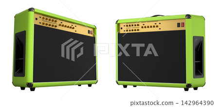 Set of classical electric and acoustic guitar amplifier isolated on white background. Set of classical electric and acoustic guitar amplifier isolated on white background. 142964390