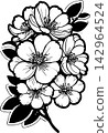 simple black graphic drawing of cherry blossom without background, decor element, logo 142964524
