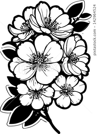 simple black graphic drawing of cherry blossom without background, decor element, logo simple black graphic drawing of cherry blossom without background, decor element, logo 142964524