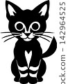 simple black graphic drawing of one cat, decorative element, logo 142964525