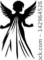 simple linear black drawing angel woman with wings, logo, design 142964526