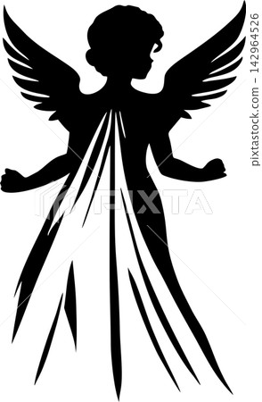 simple linear black drawing angel woman with wings, logo, design simple linear black drawing angel woman with wings, logo, design 142964526