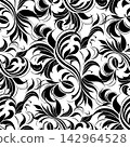 simple seamless black and white floral pattern, texture, design 142964528