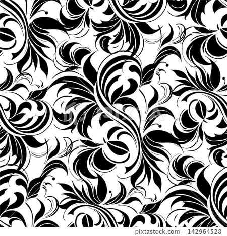 simple seamless black and white floral pattern, texture, design simple seamless black and white floral pattern, texture, design 142964528