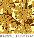 seamless brown-beige pattern from the contours of tropical leaves, texture, design 142964532