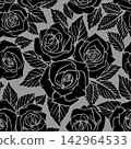 seamless black asymmetric pattern of rose contours on a gray background, texture, design 142964533