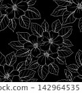 seamless contour pattern of large gray flowers on a black background, texture, design 142964535