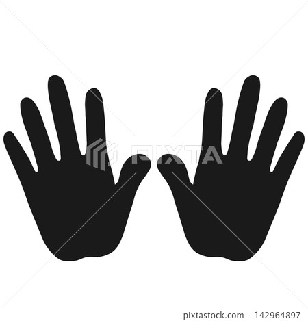 Handprint icon, simple, flat, both hands, black Handprint icon, simple, flat, both hands, black 142964897