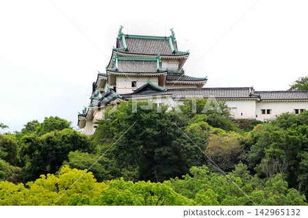 The historic hilltop castle of Wakayama Castle, one of Japan's three greatest interconnected castle towers... The historic hilltop castle of Wakayama Castle, one of Japan's three greatest interconnected castle towers... 142965132