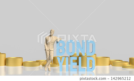 Business Investor Standing Beside Bond Yield and Gold Coins 3d render. Business Investor Standing Beside Bond Yield and Gold Coins 3d render. 142965212