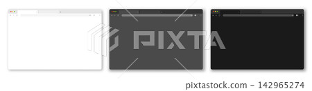 Three empty web browser layouts on a white background in light and dark modes. Three empty web browser layouts on a white background in light and dark modes. 142965274