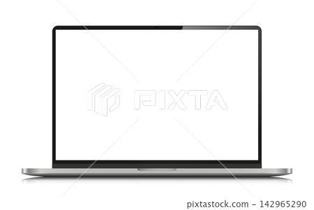 Modern laptop with blank white screen isolated on white Modern laptop with blank white screen isolated on white 142965290