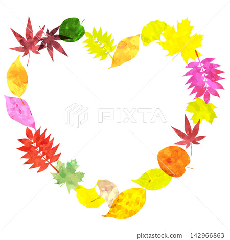 Watercolor-style vector - Autumn foliage frame - Heart Watercolor-style vector - Autumn foliage frame - Heart 142966863