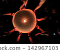 Low Angle View of Hands Holding a Sky Lantern Together at Night Festival 142967103