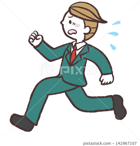 A side view illustration of a man in a suit running. A side view illustration of a man in a suit running. 142967107