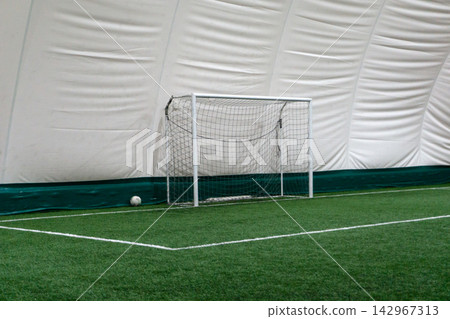 Football goal in an indoor football tent Football goal in an indoor football tent 142967313