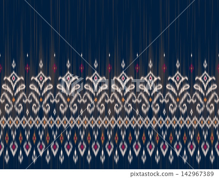 Hand-drawn Seamless Indigo Arch Floral Ikat Pattern for Kimono Hem Hand-drawn Seamless Indigo Arch Floral Ikat Pattern for Kimono Hem 142967389