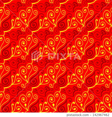 Hand-drawn seamless red traditional paisley motif pattern background for luxury fabric textile wrap design Hand-drawn seamless red traditional paisley motif pattern background for luxury fabric textile wrap design 142967462