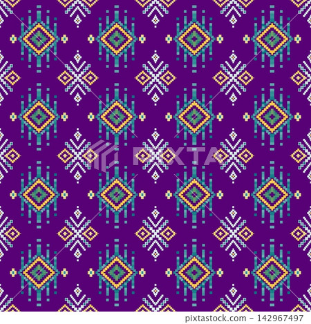 Hand-drawn Seamless Purple Ethnic Pattern Background For Textile Printing And Fashion Fabric Decor 142967497