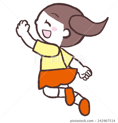 一幅女孩側身跳躍的插圖 一幅女孩側身跳躍的插圖 142967514