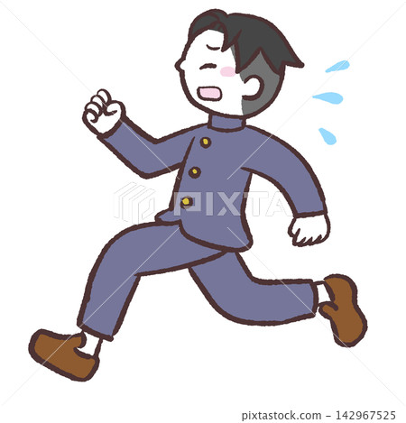 身穿校服的男孩奔跑的側面視圖。 身穿校服的男孩奔跑的側面視圖。 142967525