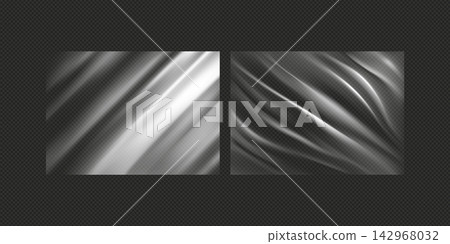 Transparent plastic film texture. stretchable polyethylene film. Plastic stretch film effect with crumpled and wrinkled texture Transparent plastic film texture. stretchable polyethylene film. Plastic stretch film effect with crumpled and wrinkled texture 142968032