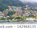 Mountains with favelas houses tropical nature Angra dos Reis Brazil. 142968135
