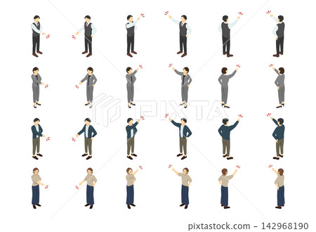 等距插圖:一男一女指向不同的方向。 等距插圖:一男一女指向不同的方向。 142968190