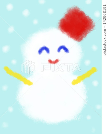 一個微笑的雪人和雪景 142968191