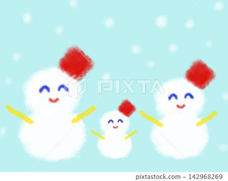 A snowman family in a snowy landscape - a close-knit family A snowman family in a snowy landscape - a close-knit family 142968269