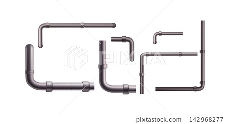 Steel metal water, oil, gas pipeline, pipes sewage on transparent background 142968277