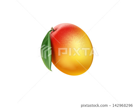 Whole mango fruit with leaf 3D realistic illustration 142968296