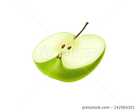 Slice of green apple in 3d realistic style illustration Slice of green apple in 3d realistic style illustration 142968301