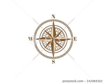 Windrose compass icon. nautical navigation star with north south east west initials. black silhouette emblem 142968302