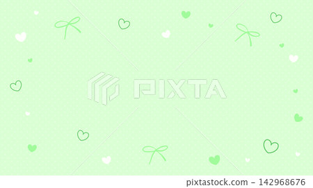 Pastel green polka dot background with cute hand-drawn hearts and ribbon bows. Pastel green polka dot background with cute hand-drawn hearts and ribbon bows. 142968676