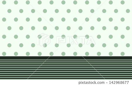 Pastel green polka dot background with dark green horizontal stripes bottom border Pastel green polka dot background with dark green horizontal stripes bottom border 142968677