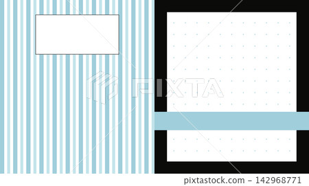 Sage blue vertical striped memo pad and dot grid notebook page set with black frame border. 142968771