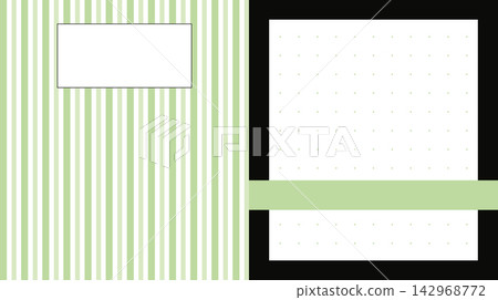 Sage green vertical striped memo pad and dot grid notebook page set with black frame border. Sage green vertical striped memo pad and dot grid notebook page set with black frame border. 142968772