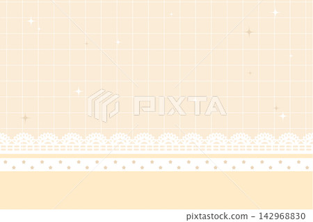 Pastel yellow grid background with white lace, sparkles, and star borders. Pastel yellow grid background with white lace, sparkles, and star borders. 142968830